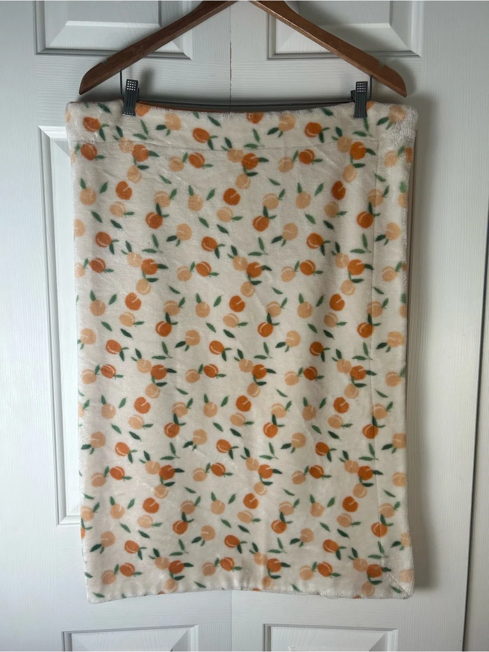 Orange Peach Fruit Baby Blanket Green Leaves Beige Tan Plush Security Lovey